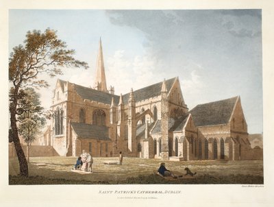 Cathédrale Saint-Patrick, Dublin, 1793 (gravure coloriée à la main) - James Malton